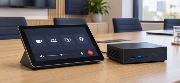Bedieningstablets en PC voor video conference
