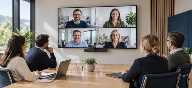 Beeldscherm voor video conference met geïntegreerde webcam