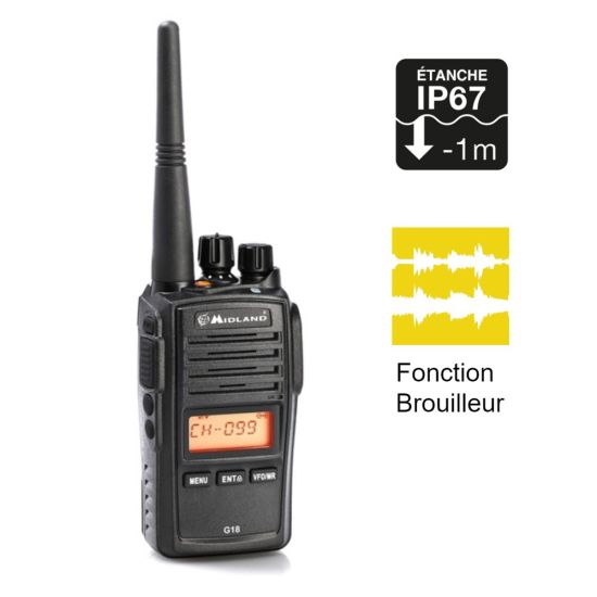 Midland G18 - professionele PMR446 licentievrije walkie-talkie, waterdicht IP67 met scramblerfunctie
