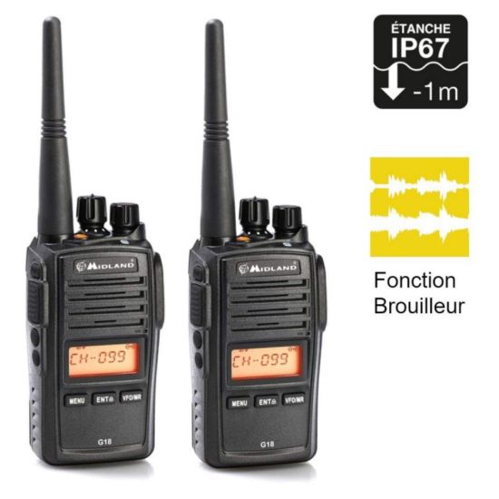 Pakket van 2 Midland G18 - professionele PMR446 licentievrije walkie-talkie, waterdicht IP67 met scramblerfunctie