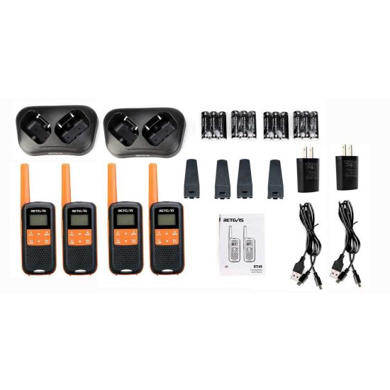 Pakket van 4 Retevis RT649 - licentievrije PMR446 walkie-talkies, batterij op batterijen, IP65 waterdicht - doos