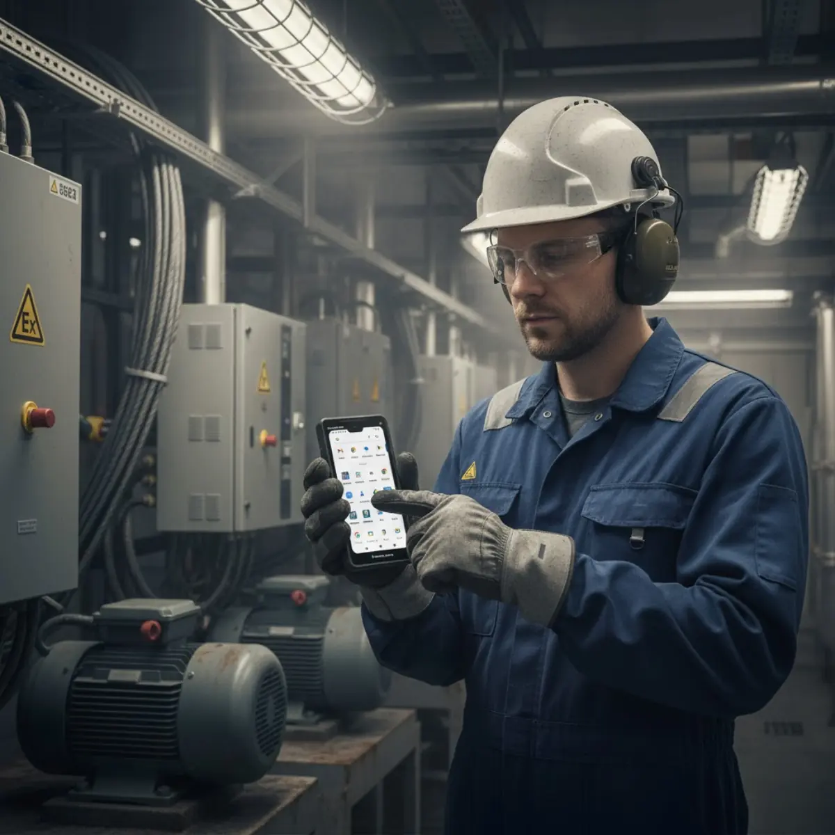 Technicus gebruikt de smart-ex 203 op een explosieve locatie