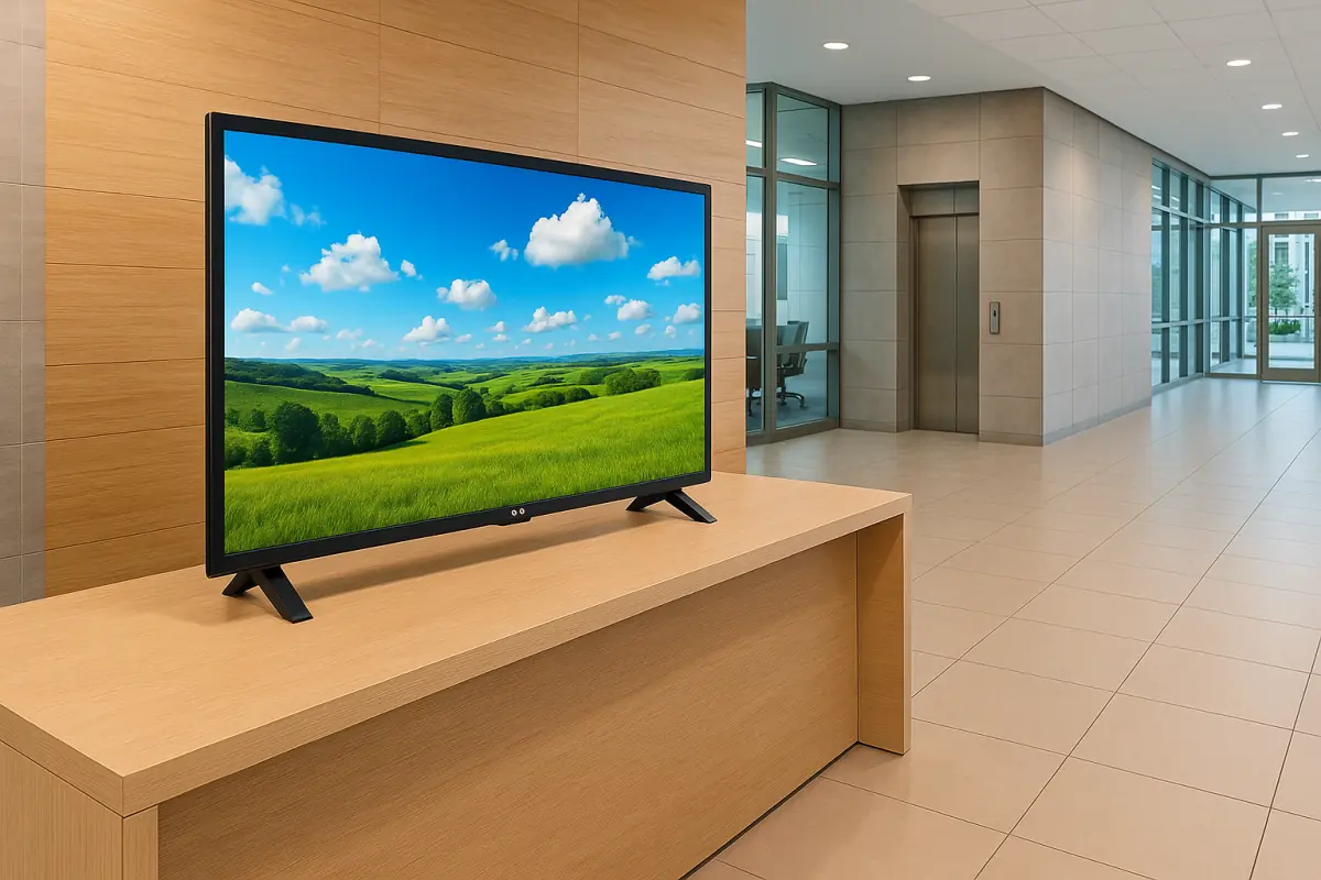 Bedrijfsontvangsthal met een LG 32LQ631C