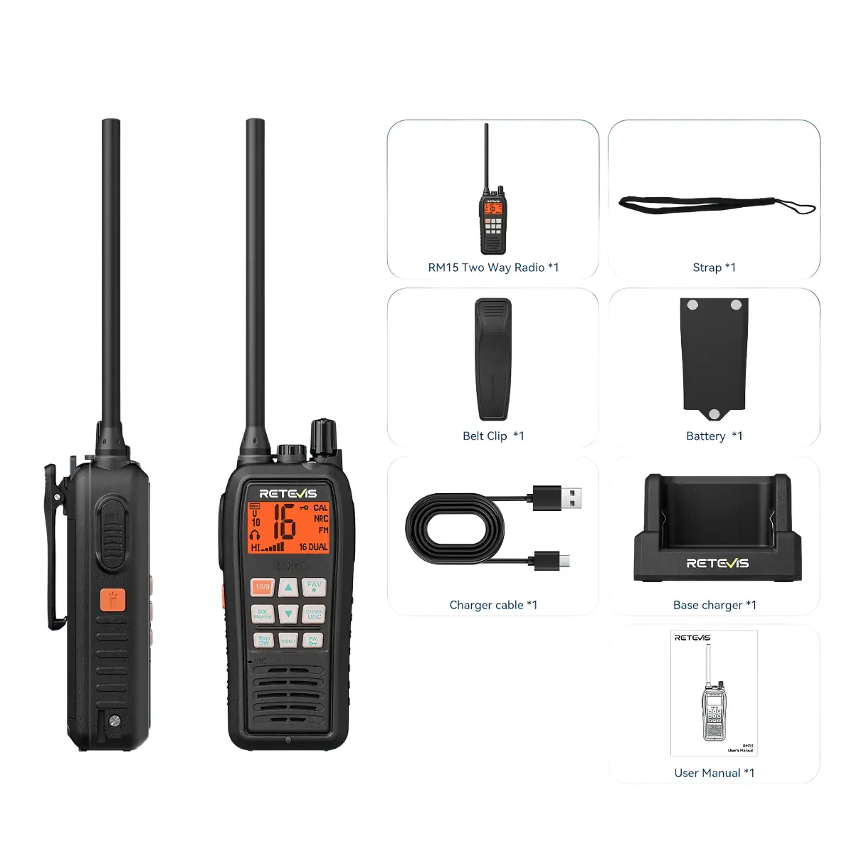 RETEVIS RM 15 marifoon 6W goedgekeurd voor gebruik op zee en rivieren