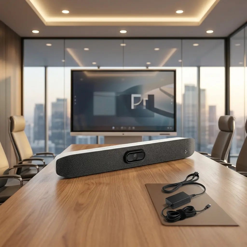 draadloze videoconferentie met groot scherm en poly studio