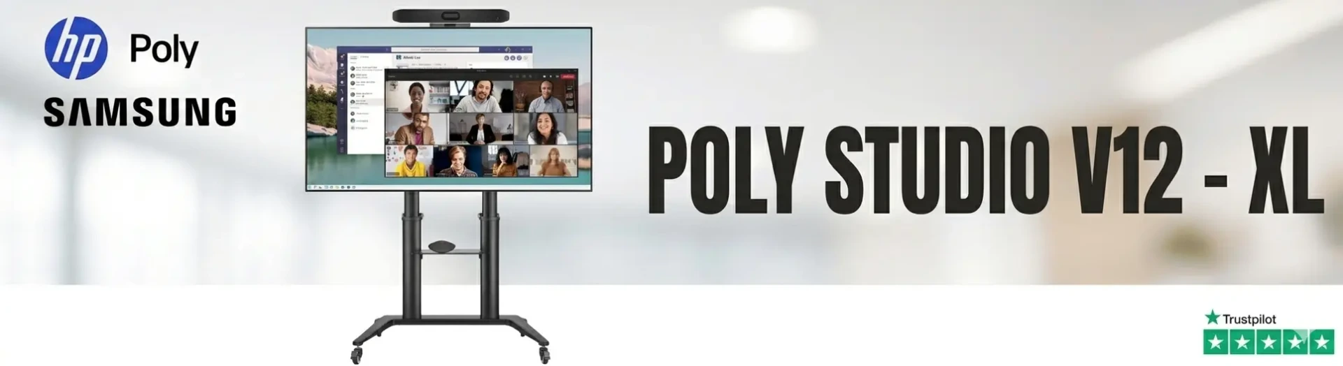 XL Videoconferentie Kit — Poly Studio V12 + Micro A2 + Samsung Scherm + Verrijdbare Standaard